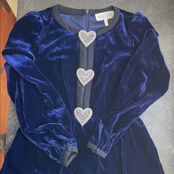EUC Saloni Camille Velvet Midi Dress Glitter Hearts Women’s Size 4 Blue Purple - Picture 7 of 15